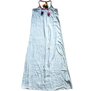 JUDITH MARCH TENCEL MAXI DRESS W/ EMBROIDERY AND TASSELS SIZE SMALL BEACH